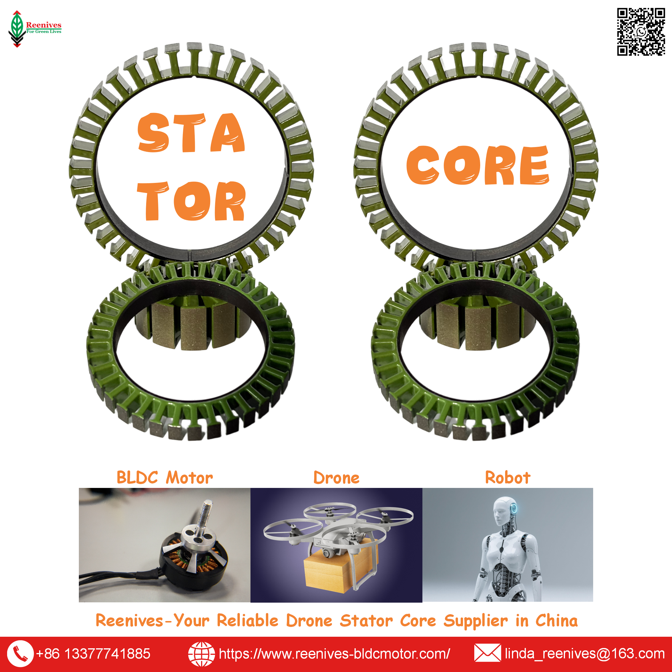 Precision stator laminations for best drone motors. Low core loss, high torque, epoxy coated. Reenives China supplier.